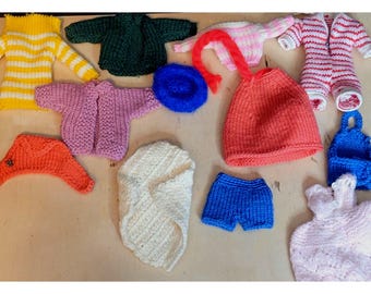 Vintage Fashion Doll Knitted Clothes Lot Assorted 12 Pieces As Is Played With
