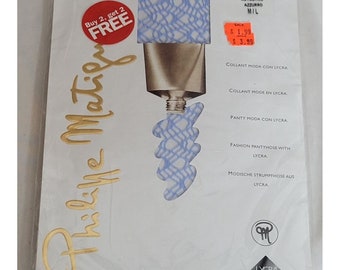 Vintage Philipe Matignon Fashion Pantyhose Fishnet Patterned Tights Blue New Sealed