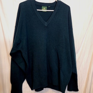 Vintage Nordstrom Lambswool V Neck Sweater Hong Kong Dark Green Mens 80s Retro