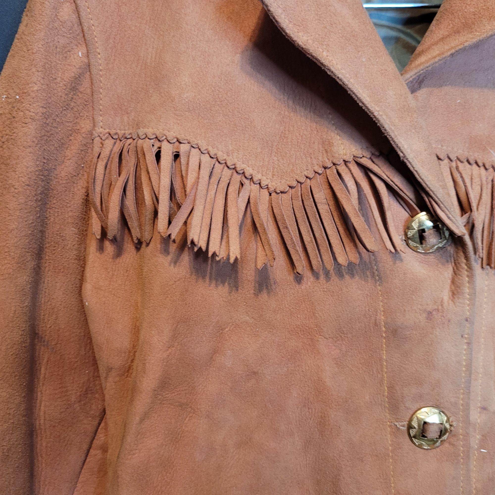 Vintage Fringe Leather Jacket Tregos Westwear 1950s MCM Size Small