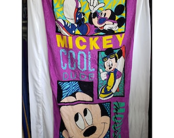Ręcznik plażowy Vintage Mickey Mouse Cool Dude Retro Mervyns z lat 90. 30 x 60 Franco