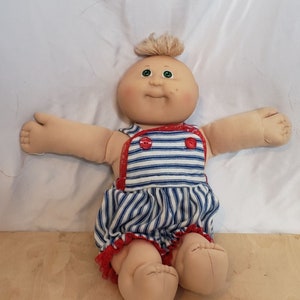Vintage Cabbage Patch Preemie Tan Hair Patch Head Mold 3 Green Eyes Handmade Outfit