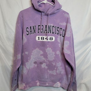 One Of A Kind Custom Handmade Shirt San Francisco Upcycle Bleached Hoodie Lavender Size Large Has Stain