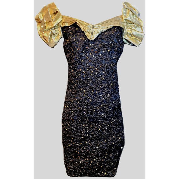 Vintage Cocktail Dress Steppin Out Sequins Black Gold Puff Sleeves Sweetheart - Etsy Hong Kong Vintage Cocktail Dress Steppin Out Sequins Black Gold Puff Sleeves Sweetheart - Etsy Hong Kong