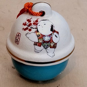 Vintage Sleigh Bell Japan Blue White Japanese Design Ceramic Porcelain