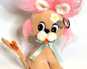 Vintage Jerry Elsner Plüsch Katze Hund, Japan, rosa Haare, 1960er Jahre