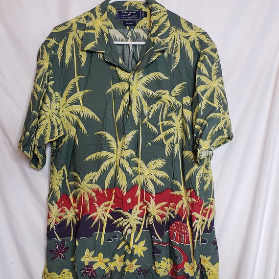 Vintage Polo Sport Hawaiian Shirt Rayon Large Palm Trees Green - Etsy