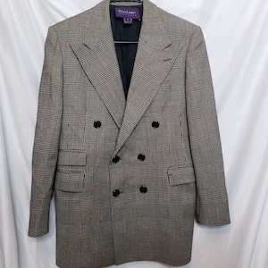 Vintage Ralph Lauren Collection Lana Blazer Doble Botonadura Diente De Perro Talla 8