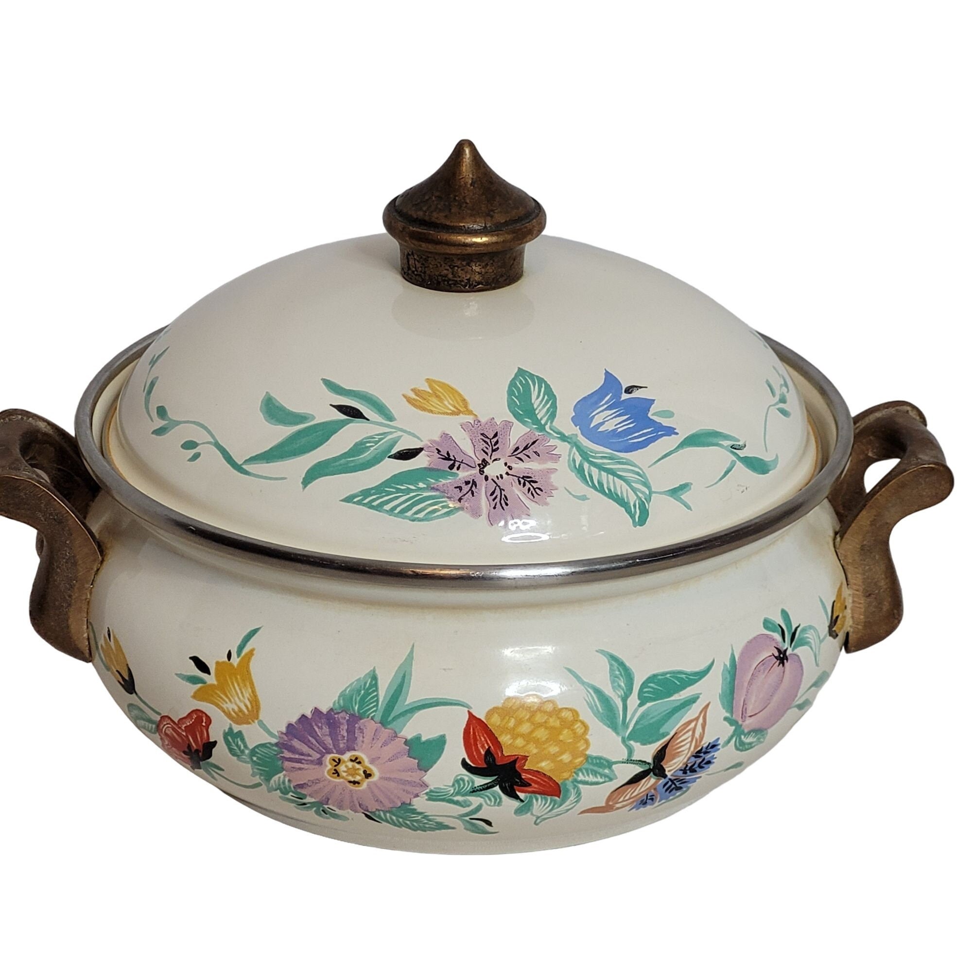 Lot 173 Vintage German Cookware Asta Enamel Floral Pattern