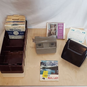 Vintage Sawyers Viewmaster Lot Bakelite Box And Viewer 29 Assorted Reels 40s 50s