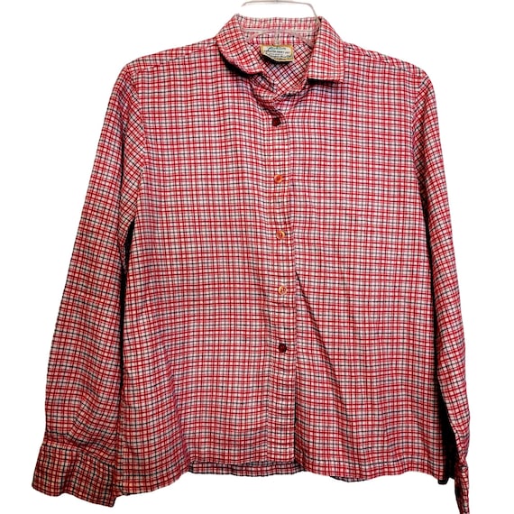 Vintage Red Plaid Button Up Shirt Blouse Acrylic … - image 1