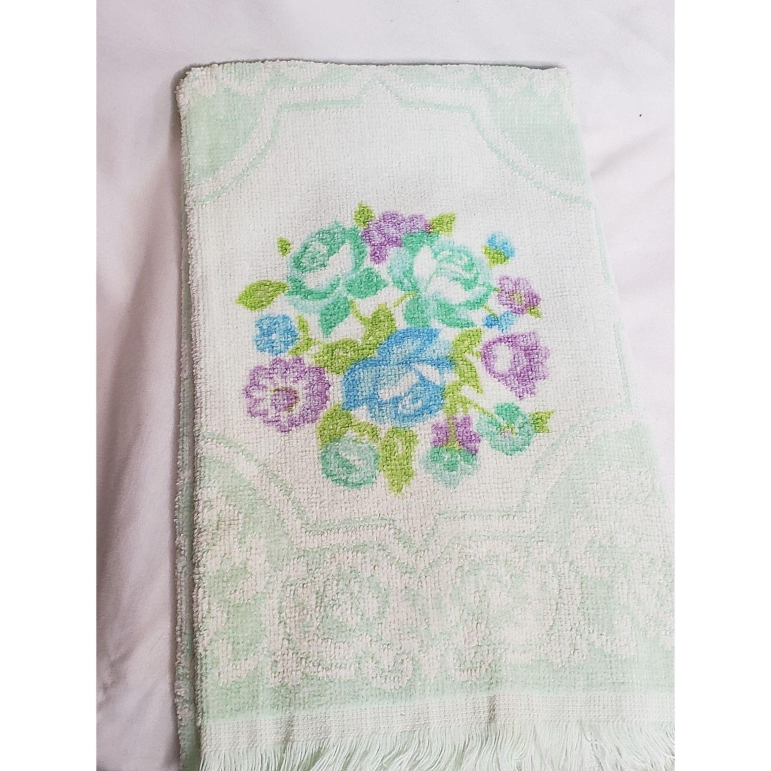 Lady Pepperell Floral Hand Towel Guest Towel Mint Green Etsy UK