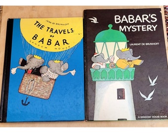 Vintage Babar Hardback Books Set of 2 Jean and Laurent De Brunhoff 1962 1978