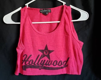 Upcycled Hollywood Tank Top Crop Top OSFM Bright Pink
