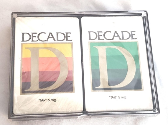 Decade Cigarettes Playing Cards 2 Decks Sealed Plastic Container Vintage