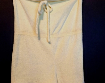 Vintage 70s Romper Terry Cloth Medium Light Yellow Violette Elastic Stretched