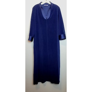 Vintage Vanity Fair Robe Reißverschluss Marineblau Größe S Velour Langarm 70er 80er Jahre
