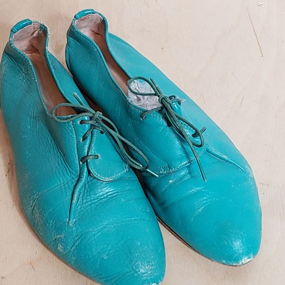 Vintage Capezio Teal Leather Lace Up Low Top 1950… - image 1