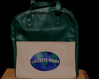 Vintage Airline Travel Bag Collette Tours Carry On Green Vinyl 14x13x6