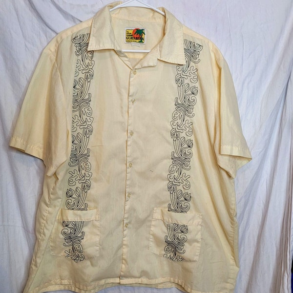 Genuine Haband Guayabera Shirt Lt Yellow Black Embroidery 2 Pockets Wedding 2X