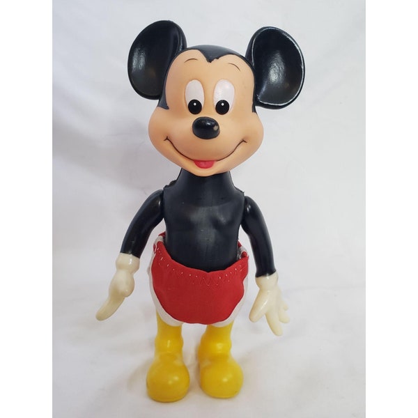 Rubber 8 Inch Mickey Mouse 3025 Vintage Moveable With Red Shorts Hong Kong Durham