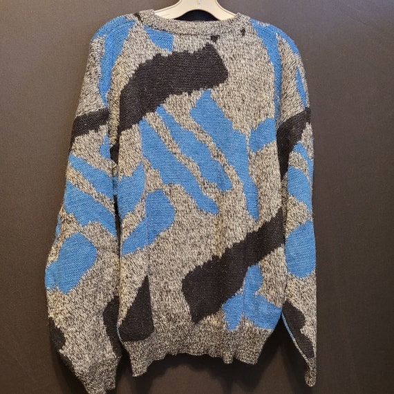Vintage Sweater Abstract Geometric Gray Blue Blac… - image 9