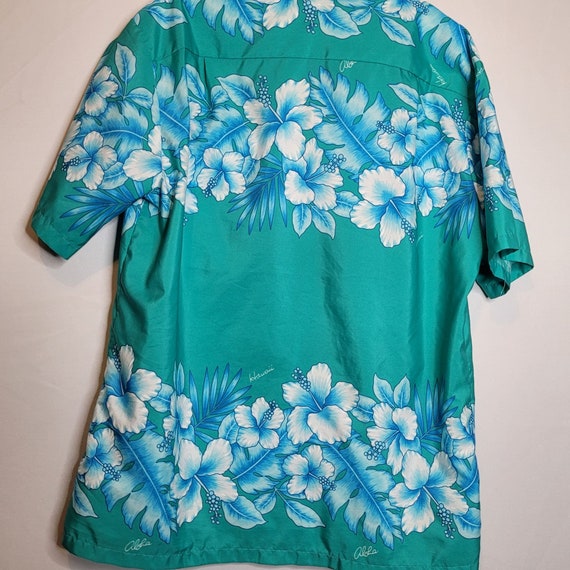 Vintage Hawaiian Shirt Adult Large Polyester Teal… - image 8