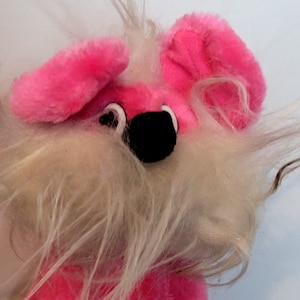 Vintage Plush Toy Ace Novelty Hot Pink White Faux Fur Beard Made in Korea 7 Inch