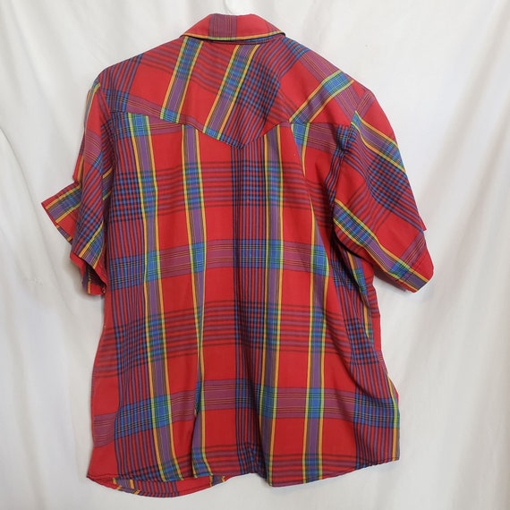 Vintage Western Shirt Womens L Red Blue Plaid Pea… - image 5