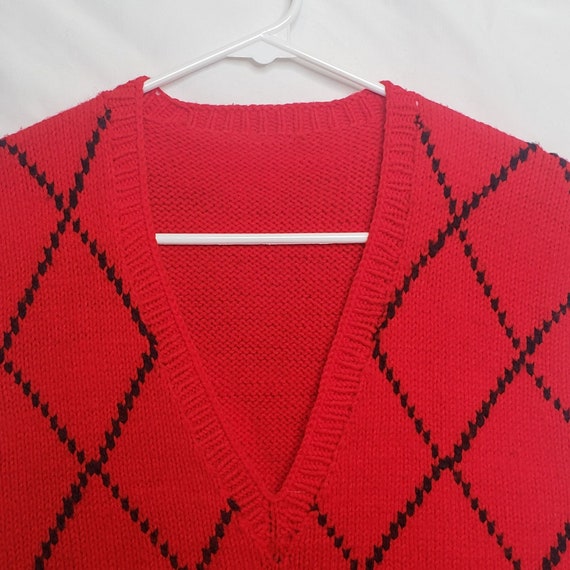 Vintage Sweater Vest Handmade Red Black Diamond A… - image 3