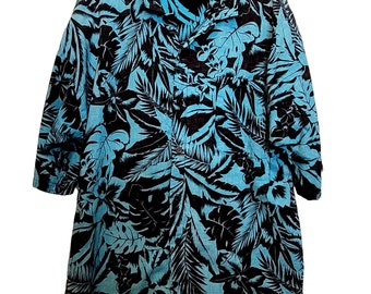 Vintage Paradise Beach Club Mervyns Hawaiian Shirt Floral Turquoise Button Up XL