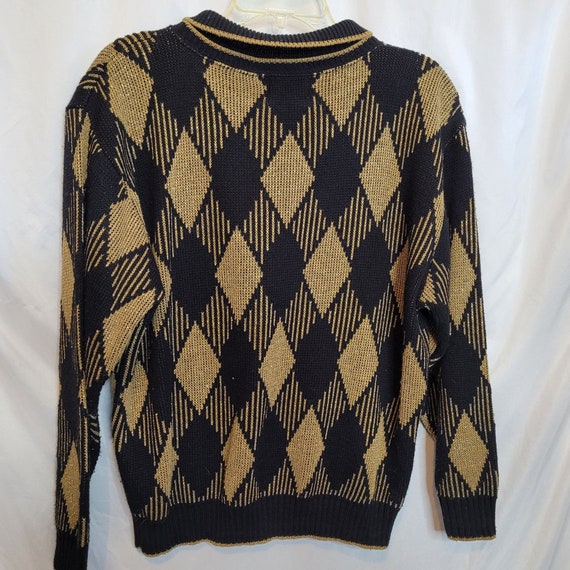 Vintage Pullover Sweater Metallic Gold Black Diam… - image 6
