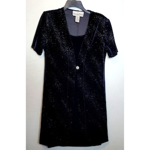 Another Thyme 80s Black Dress Velour Polyester Spandex Size 10 Small Blingy