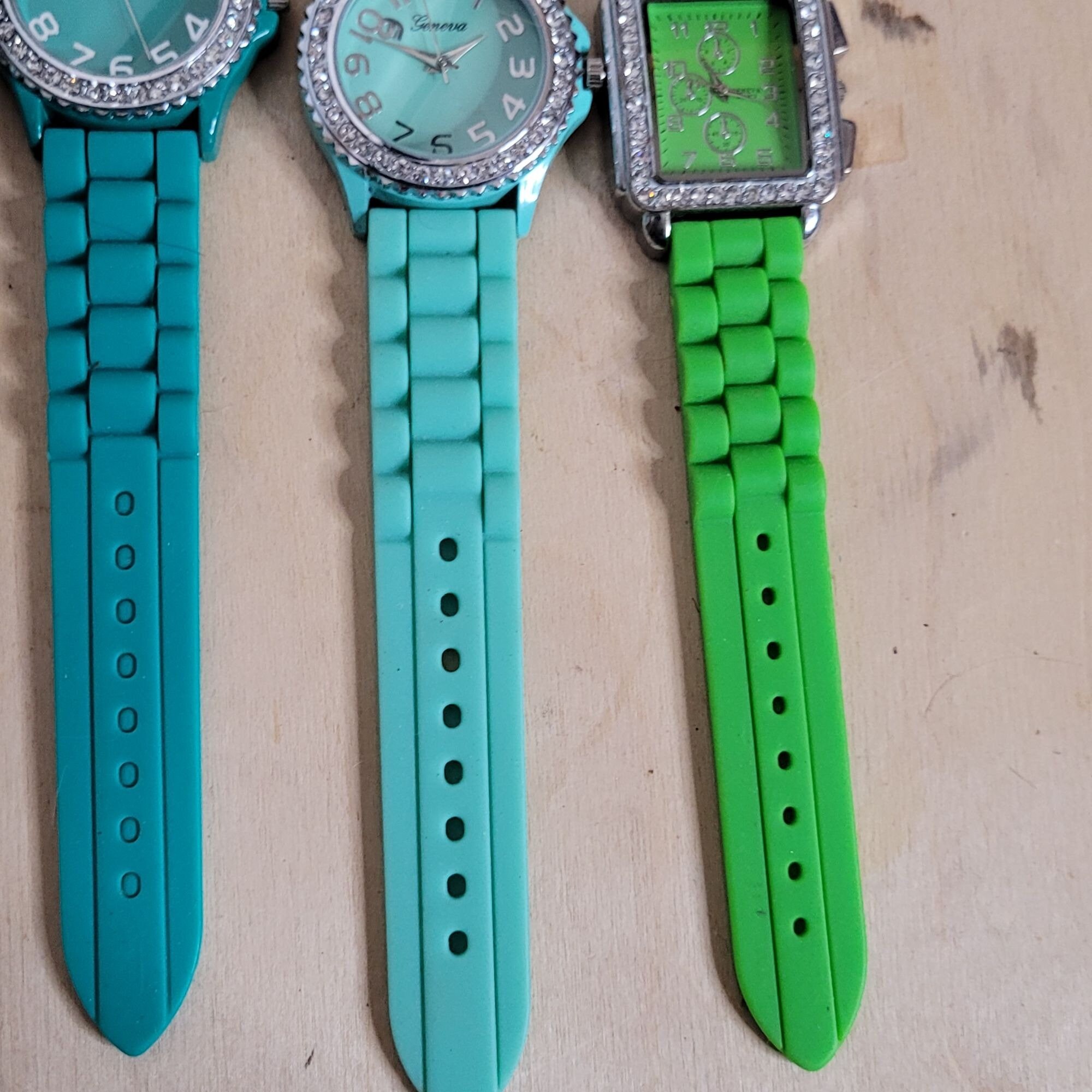 Geneva Watch Lot of 5 Blue Green Silicone Bands Untested No  display picture 2