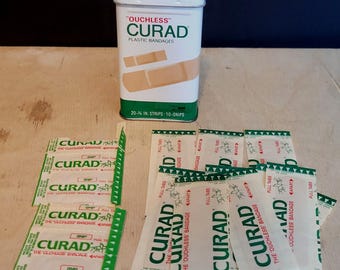 Vintage Ouchless Curad Bandaids Metal Container Includes Wrapped Bandaids