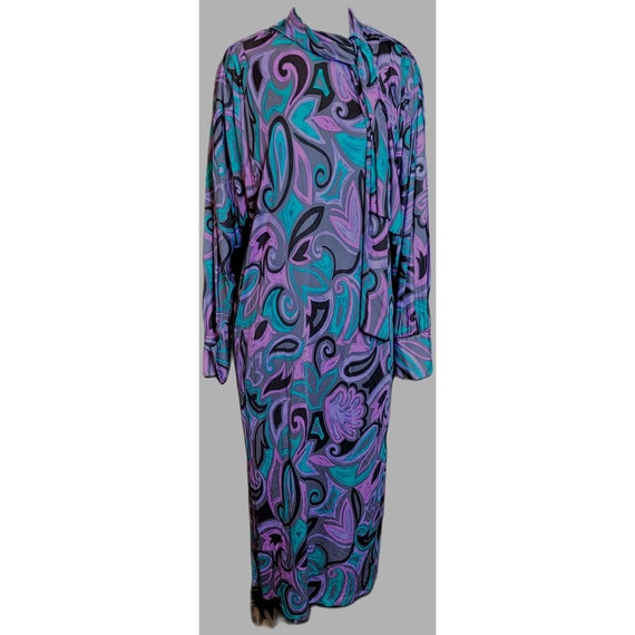 Vintage Silk Dress Gibi Roma Purple Teal Black Ab… - image 1
