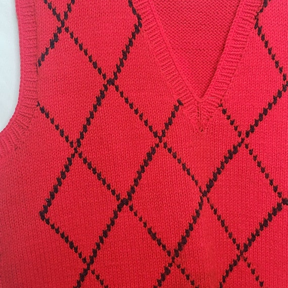 Vintage Sweater Vest Handmade Red Black Diamond A… - image 2