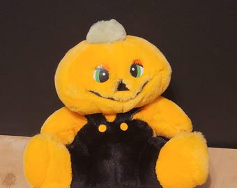 Peluche vintage de Halloween de Jack-O-Lantern, calabaza Wonder Toys Korea, 8 pulgadas, 1986