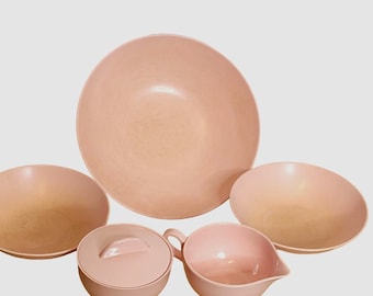 Vintage Pink Melamine Melmac Plastic Dishes Bowls Sugar Creamer 6 Piece Unmarked