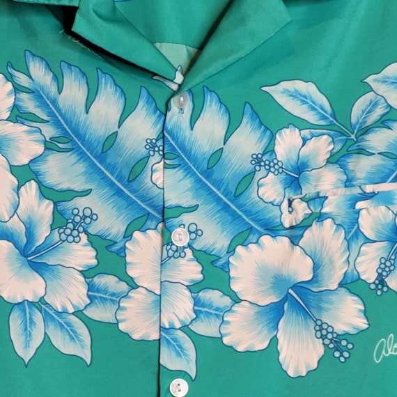 Vintage Hawaiian Shirt Adult Large Polyester Teal… - image 2