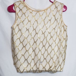Vintage Sleeveless Acrylic Vest Pullover Metallic Gold MCM 1960s Formal Dressy Size Small