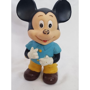 Micky Maus Gummi Quietsche Spielzeug Vintage Walt Disney Produktionen Japan 17,8 cm Blaues Hemd