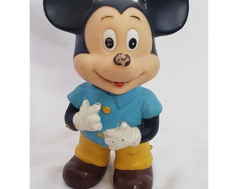 Mickey Mouse Rubber Squeak Toy Vintage Walt Disney Productions Japan 7 Inch Blue Shirt