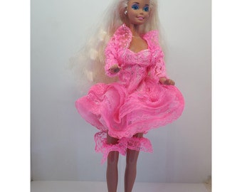 Vintage Barbie 1990 Light And Lace Crimped Bonde Haar Puppe Ohrringe Schuhe Outfit