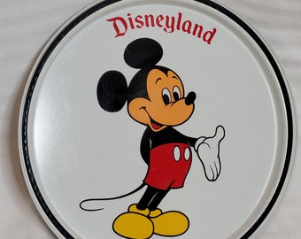 Vintage Disneyland Mickey Mouse Tray Round Metal Tin White No Scratches
