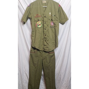 Vintage BSA Boy Scout 1970s Eagle Scout Uniform Collarless Shirt Pants Patches Pins