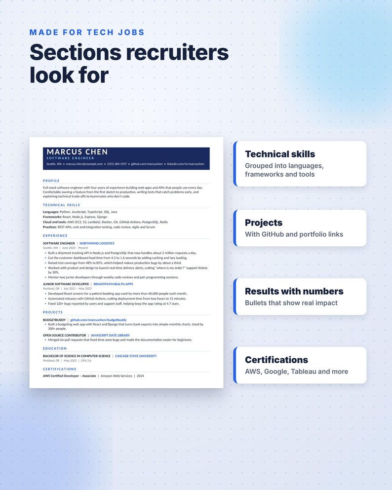 Software Engineer Resume Template, Computer Science Resume, Tech Resume ...