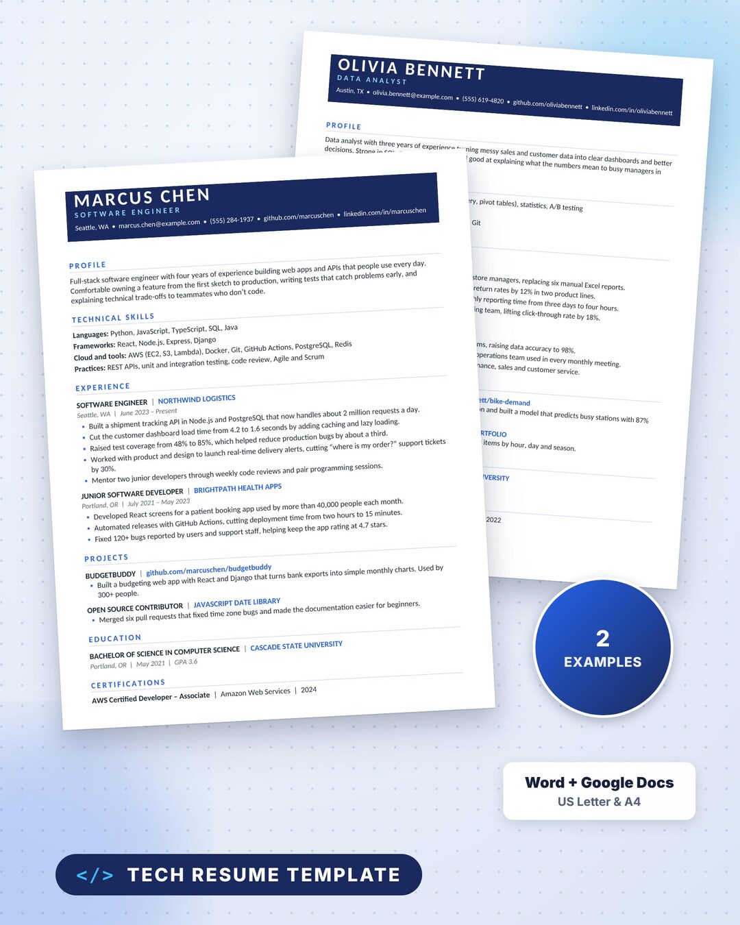 Software Engineer Resume Template, Computer Science Resume, Tech Resume ...