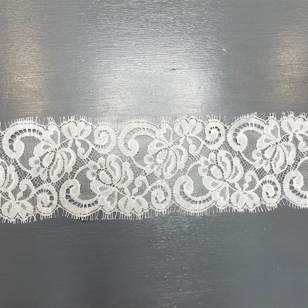 Chantilly Lace Trim by the yard Eyelash Edges, 3.5 inches Wide, Double edge, White Color