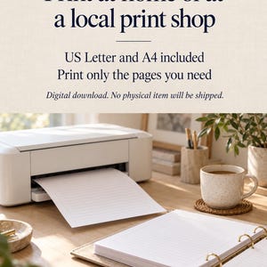 May include: A digital download instruction graphic with dark blue text reading Print at home or at a local print shop, US Letter and A4 included, Print only the pages you need, Digital download. No physical item will be shipped.